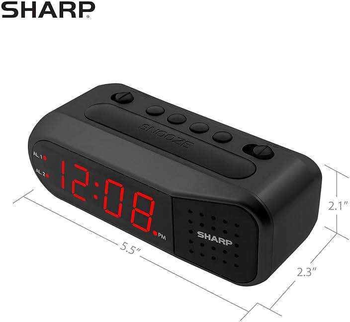 Sharp Easy-Set Digital Alarm Clock for Bedroom – Large Red LED Display, Ascending Loud Alarm for Heavy Sleepers, Dual Alarm Weekday/Weekend, Simple Operation, Snooze, Battery Backup - Image 3