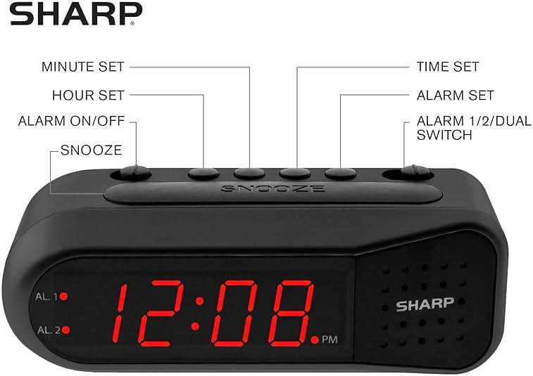 Sharp Easy-Set Digital Alarm Clock for Bedroom – Large Red LED Display, Ascending Loud Alarm for Heavy Sleepers, Dual Alarm Weekday/Weekend, Simple Operation, Snooze, Battery Backup - Image 5