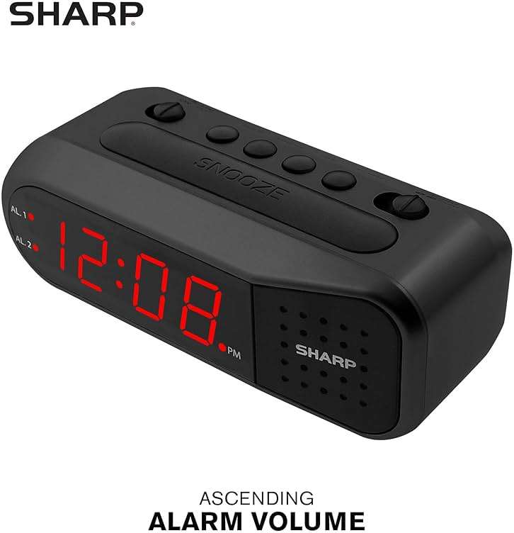 Sharp Easy-Set Digital Alarm Clock for Bedroom – Large Red LED Display, Ascending Loud Alarm for Heavy Sleepers, Dual Alarm Weekday/Weekend, Simple Operation, Snooze, Battery Backup - Image 6