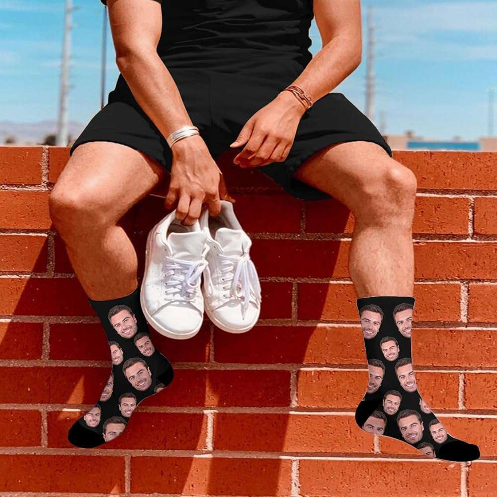 ShineSand Custom Face Socks with Picture, Personalized Socks with Photo Customized Unisex Funny Crew Sock Gifts for Men Women - Image 3