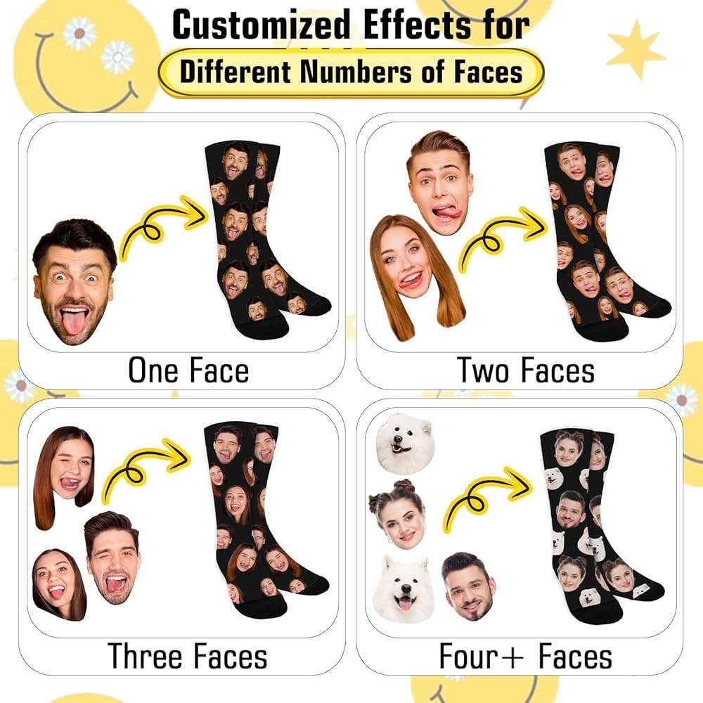 ShineSand Custom Face Socks with Picture, Personalized Socks with Photo Customized Unisex Funny Crew Sock Gifts for Men Women - Image 4