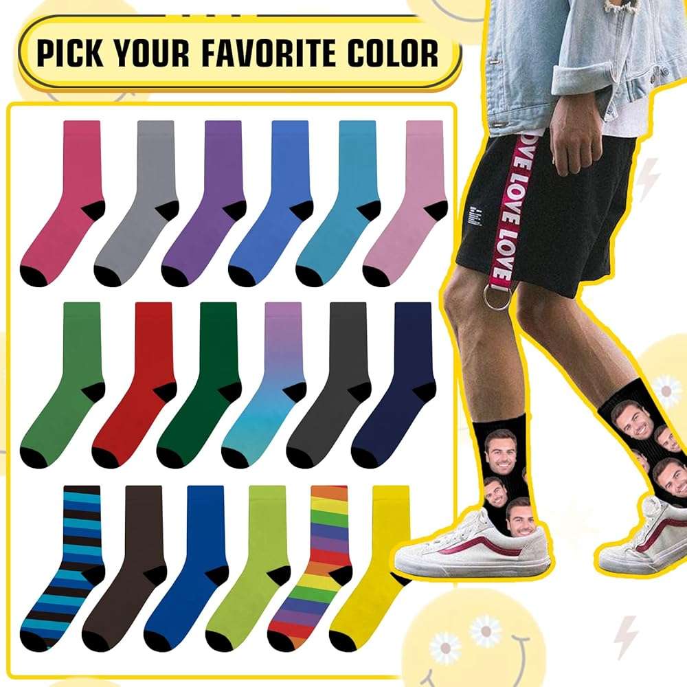 ShineSand Custom Face Socks with Picture, Personalized Socks with Photo Customized Unisex Funny Crew Sock Gifts for Men Women - Image 7