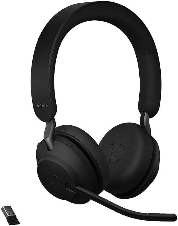 Jabra Evolve2 65 MS Wireless Headphones with Link380a, Stereo, Black – Wireless Bluetooth Headset for Calls and Music, 37 Hours of Battery Life, Passive Noise Cancelling Headphones - Image 1