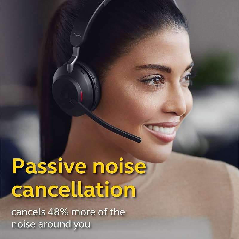 Jabra Evolve2 65 MS Wireless Headphones with Link380a, Stereo, Black – Wireless Bluetooth Headset for Calls and Music, 37 Hours of Battery Life, Passive Noise Cancelling Headphones - Image 2