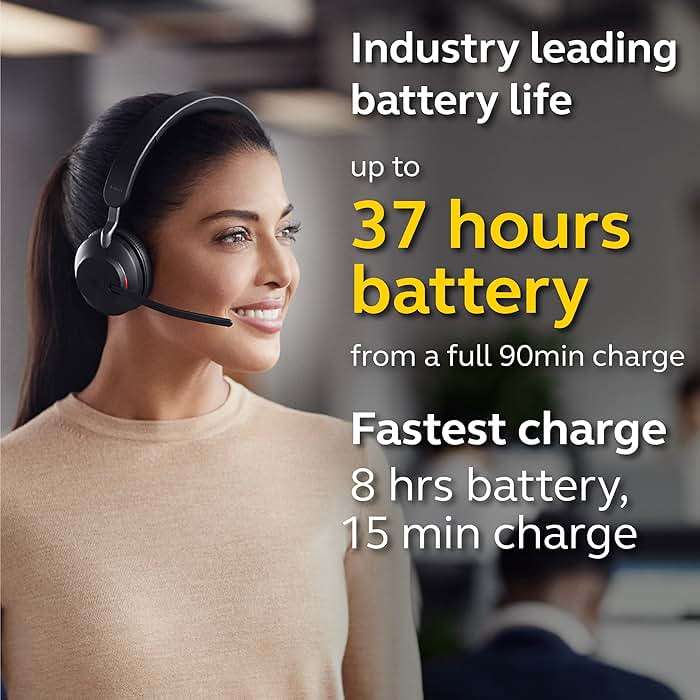 Jabra Evolve2 65 MS Wireless Headphones with Link380a, Stereo, Black – Wireless Bluetooth Headset for Calls and Music, 37 Hours of Battery Life, Passive Noise Cancelling Headphones - Image 4