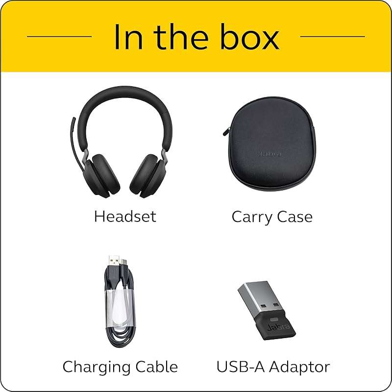 Jabra Evolve2 65 MS Wireless Headphones with Link380a, Stereo, Black – Wireless Bluetooth Headset for Calls and Music, 37 Hours of Battery Life, Passive Noise Cancelling Headphones - Image 7