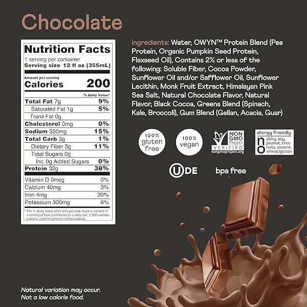 OWYN Only What You Need Pro Elite Chocolate Flavored Protein Shake, 32g Protein, 0g Sugar, High Protein, Dairy Free, Gluten Free, Plant Based Protein Drink, 12 Count - Image 2