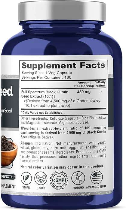 NusaPure Black Cumin Seed, 450 mg, 180 Veg Capsules (Non-GMO, Vegan) - Image 2