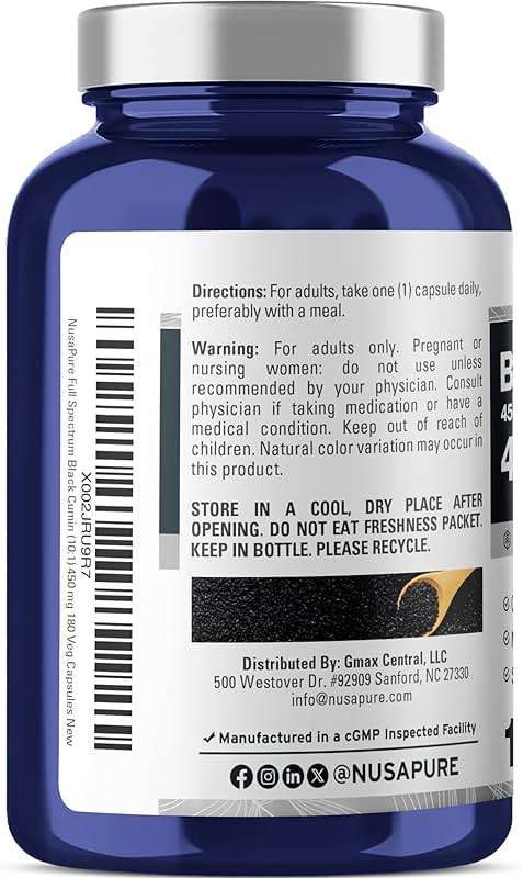 NusaPure Black Cumin Seed, 450 mg, 180 Veg Capsules (Non-GMO, Vegan) - Image 3