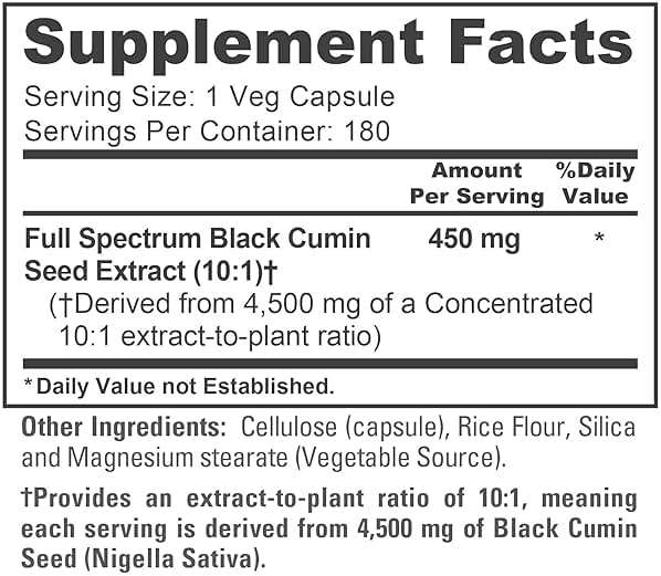 NusaPure Black Cumin Seed, 450 mg, 180 Veg Capsules (Non-GMO, Vegan) - Image 4