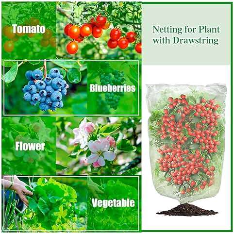 Insect Bird Barrier Mesh, Garden Netting Barrier, Bird Netting, Netting for Plant with Drawstring, 3.5 x 4.6 FT Tomato Protective Cover, Large Potted Fruit Protectors Cover for Blueberry Bushes - Image 3