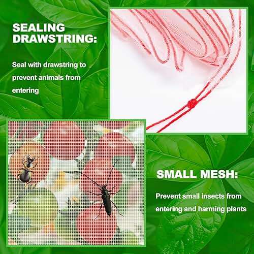 Insect Bird Barrier Mesh, Garden Netting Barrier, Bird Netting, Netting for Plant with Drawstring, 3.5 x 4.6 FT Tomato Protective Cover, Large Potted Fruit Protectors Cover for Blueberry Bushes - Image 5