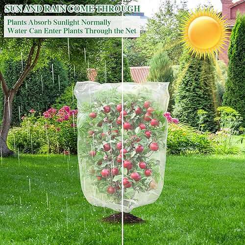 Insect Bird Barrier Mesh, Garden Netting Barrier, Bird Netting, Netting for Plant with Drawstring, 3.5 x 4.6 FT Tomato Protective Cover, Large Potted Fruit Protectors Cover for Blueberry Bushes - Image 7
