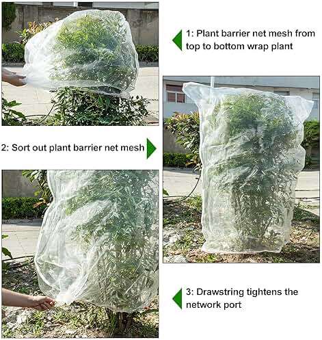 Insect Bird Barrier Mesh, Garden Netting Barrier, Bird Netting, Netting for Plant with Drawstring, 3.5 x 4.6 FT Tomato Protective Cover, Large Potted Fruit Protectors Cover for Blueberry Bushes - Image 8