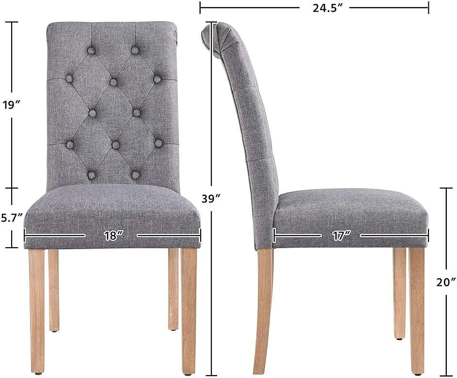 Yaheetech Upholstered Dining Chairs Set of 2, Button Tufted High Back Parsons Chair with Solid Wood Legs, Modern Fabric Kitchen Side Chair, Dark Gray - Image 3