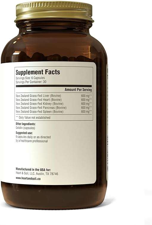 HEART & SOIL – 100% Grass Fed & Finished Beef Organs from Regenerative Cattle with Liver, Heart, Kidney, Pancreas & Spleen – 3000mg Beef Organ Supplement for Women & Men – Glass Bottle – 180 Capsules - Image 2