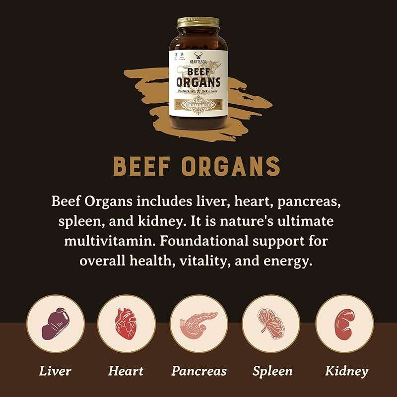HEART & SOIL – 100% Grass Fed & Finished Beef Organs from Regenerative Cattle with Liver, Heart, Kidney, Pancreas & Spleen – 3000mg Beef Organ Supplement for Women & Men – Glass Bottle – 180 Capsules - Image 4