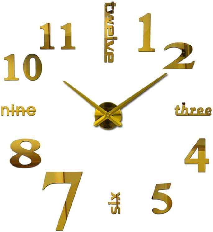 Amazlife 3D DIY Wall Clock - Frameless Large 3D Modern Wall Clock Mirror Stickers Decor for Office Living Room Bedroom Home Decorations (Gold) - Image 1