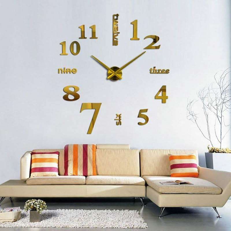 Amazlife 3D DIY Wall Clock - Frameless Large 3D Modern Wall Clock Mirror Stickers Decor for Office Living Room Bedroom Home Decorations (Gold) - Image 2