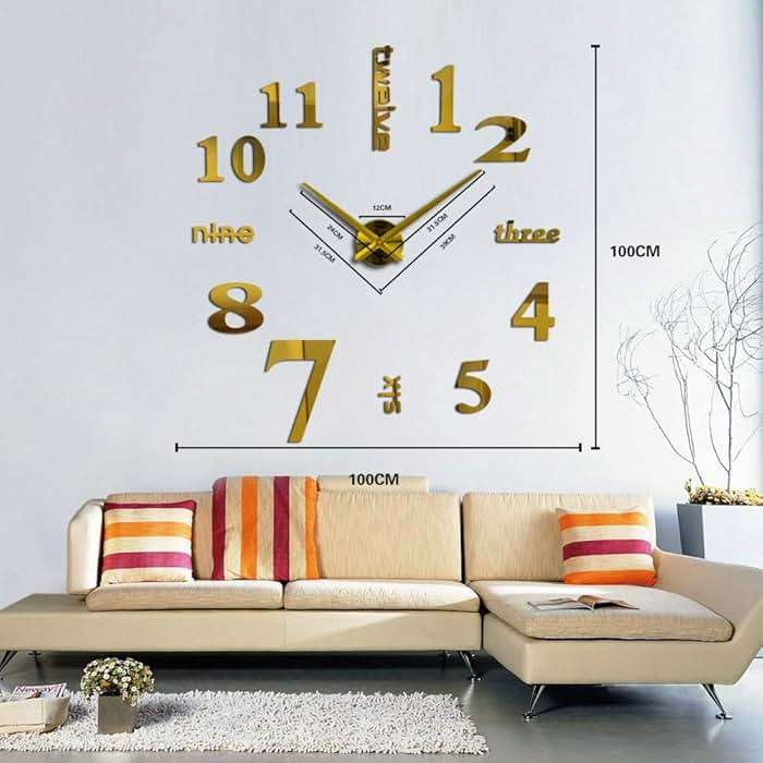 Amazlife 3D DIY Wall Clock - Frameless Large 3D Modern Wall Clock Mirror Stickers Decor for Office Living Room Bedroom Home Decorations (Gold) - Image 6