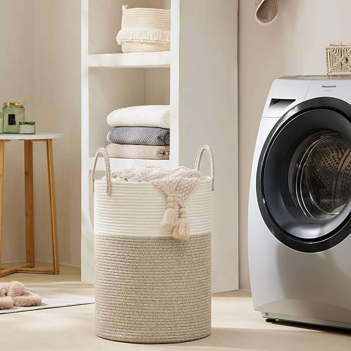 Cotton Rope Laundry Basket by YOUDENOVA, 58L Woven Collapsible Laundry Hamper, Clothes Hamper with Reinforced Handles in the Laundry Room, Bedroom, Bathroom, Brown - Image 7