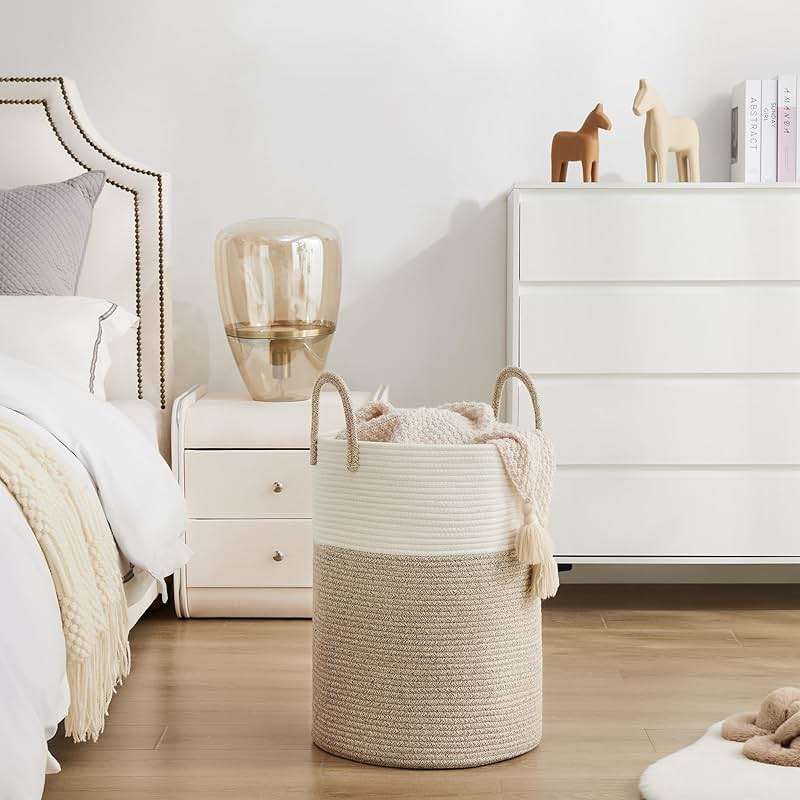 Cotton Rope Laundry Basket by YOUDENOVA, 58L Woven Collapsible Laundry Hamper, Clothes Hamper with Reinforced Handles in the Laundry Room, Bedroom, Bathroom, Brown - Image 9