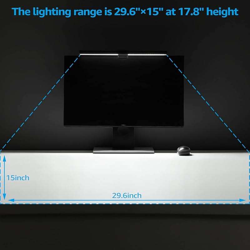 TORCHSTAR LED Computer Monitor Lamp, Auto-Dimming, CRI 97 Eye-Caring Adjustment LED Screen Light Bar, E-Reading USB Powered Monitor Light for Gaming Desk Office, Touch Control, Black - Image 2