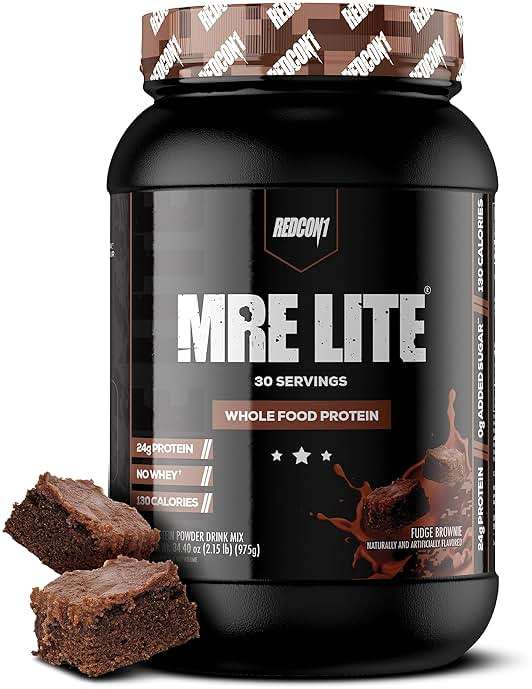 REDCON1 MRE LITE Whole Food Protein Powder, Fudge Brownie - Lactose Free & Sugar Free Meal Replacement with Animal Protein Blends - Easy to Digest Formula - Only 2g Carb per Serving (30 Servings) - Image 1