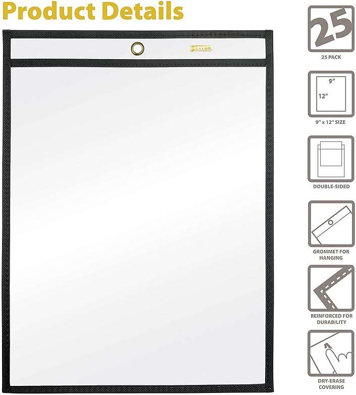 Better Office Products Shop Ticket Holders, 9 x 12 Inches, Both Sides Clear, Stitched Black Edge Trim, 25 Pack - Image 3
