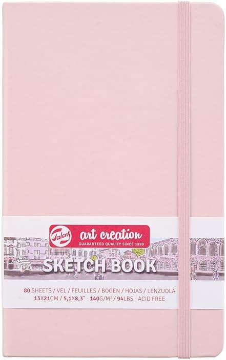 Tarens T9314-012M Art Creations Sketchbook, Drawing Notebook, 5.1 x 8.3 inches (13 x 21 cm), Pastel Pink, Thickness: 4.9 oz/sq ft (140 g/m2), Fine, Acid Free Paper, 80 Sheets Bound - Image 1