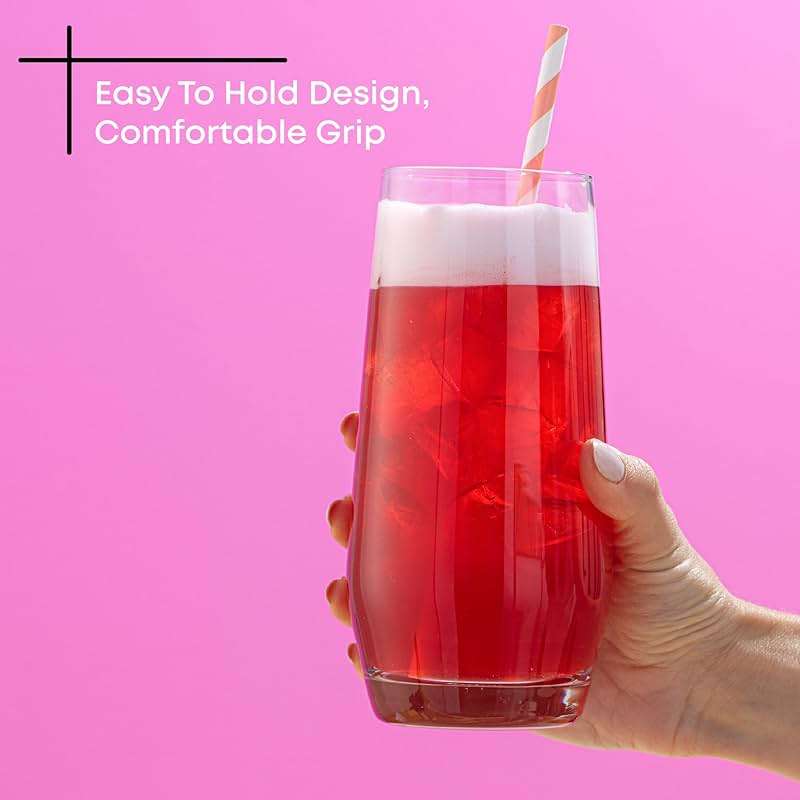 JoyJolt Gwen 18.5 oz Highball Glasses, 4pc Tall Glass Sets. Lead-Free Crystal Glass Drinking Glasses. Water Glasses, Mojito Glass Cups, Tom Collins Bar Glassware, and Mixed Drink Cocktail Glass Set - Image 6
