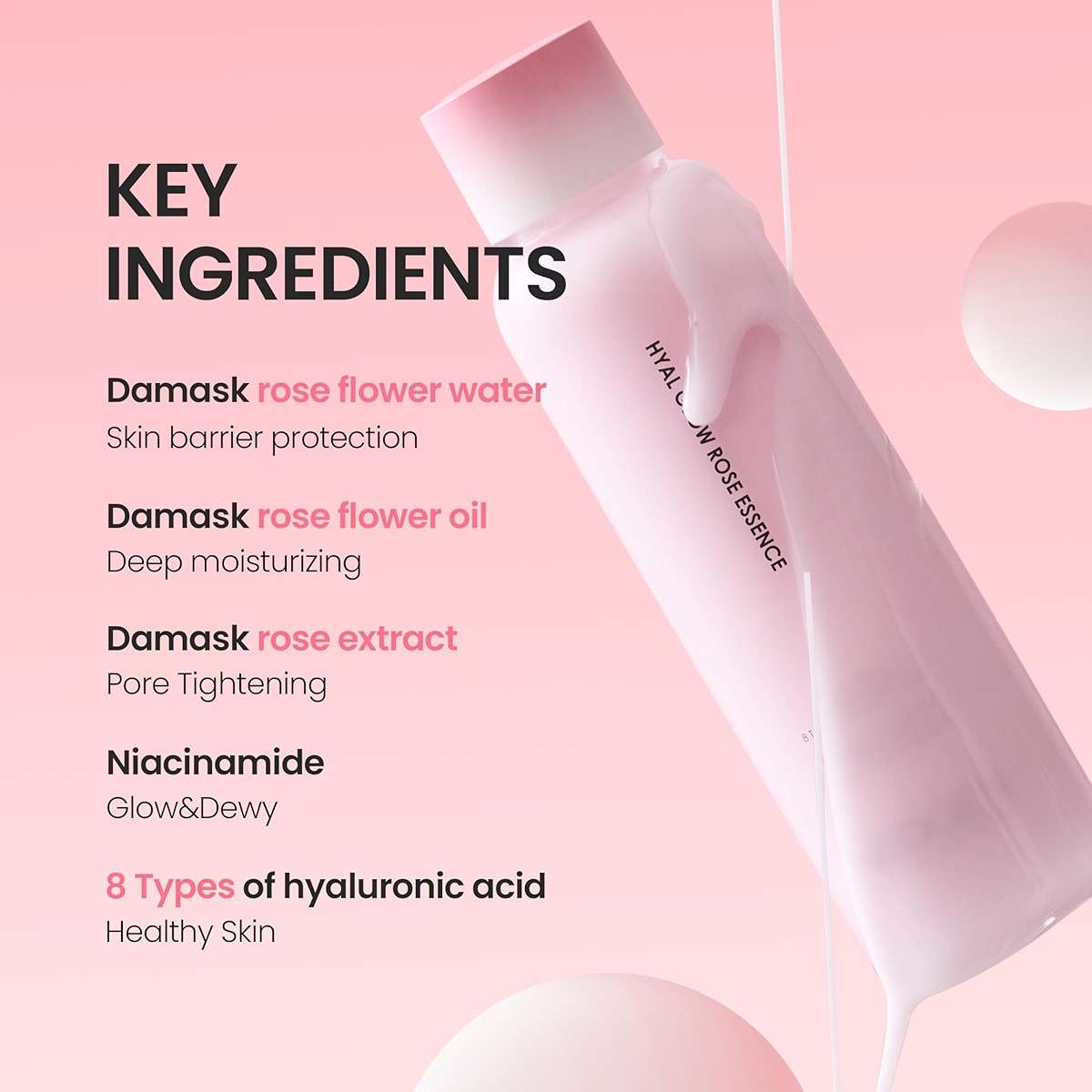 DERMALOGY by NEOGEN Hyal Glow Rose Essence, Milky Toner - 74% Damask Rose Water Hydrating Essence with 8 Types of Hyaluronic Acid for Dewy, Plump, Glowing Skin, Korean Skin Care 5.41 oz (160ml) - Image 6
