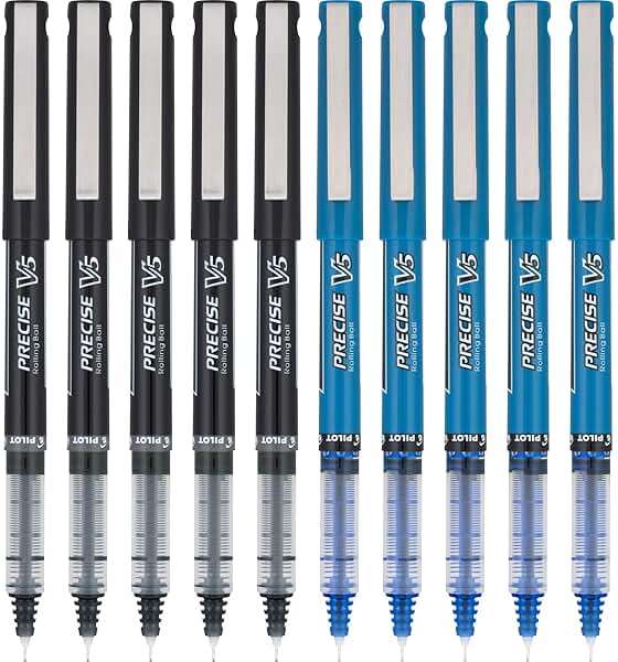PILOT Precise V5 Rolling Ball Pen Extra Fine Point 0.5mm, 5 Black and 5 Blue Liquid Ink Rollerball Pens. pack of 10 - Image 2