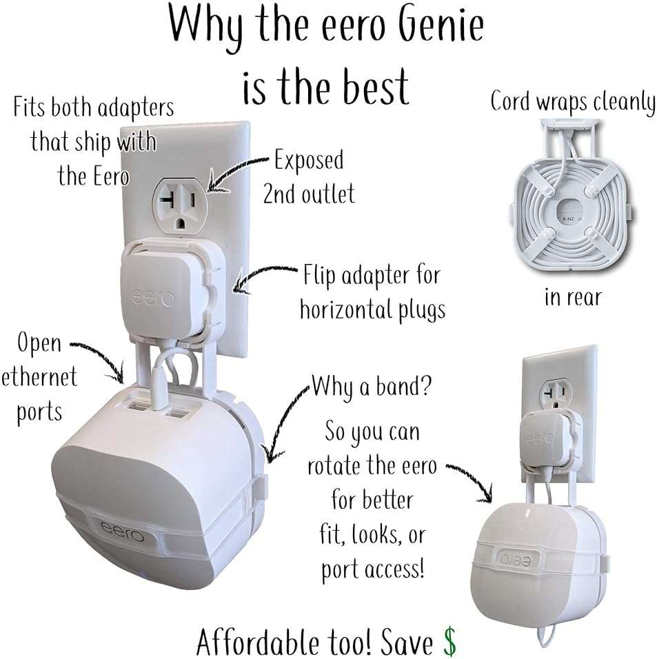 The Eero Genie for eero 6, 6+, and Mesh Wi-Fi: Wall Mount Outlet Holder Stand | Lowest Profile | Open Access | Multiple Install Options | Horizontal Outlets | Design Winner! (1-Pack) - Image 2