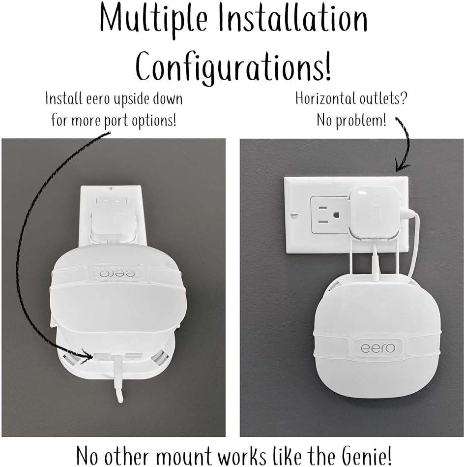 The Eero Genie for eero 6, 6+, and Mesh Wi-Fi: Wall Mount Outlet Holder Stand | Lowest Profile | Open Access | Multiple Install Options | Horizontal Outlets | Design Winner! (1-Pack) - Image 6