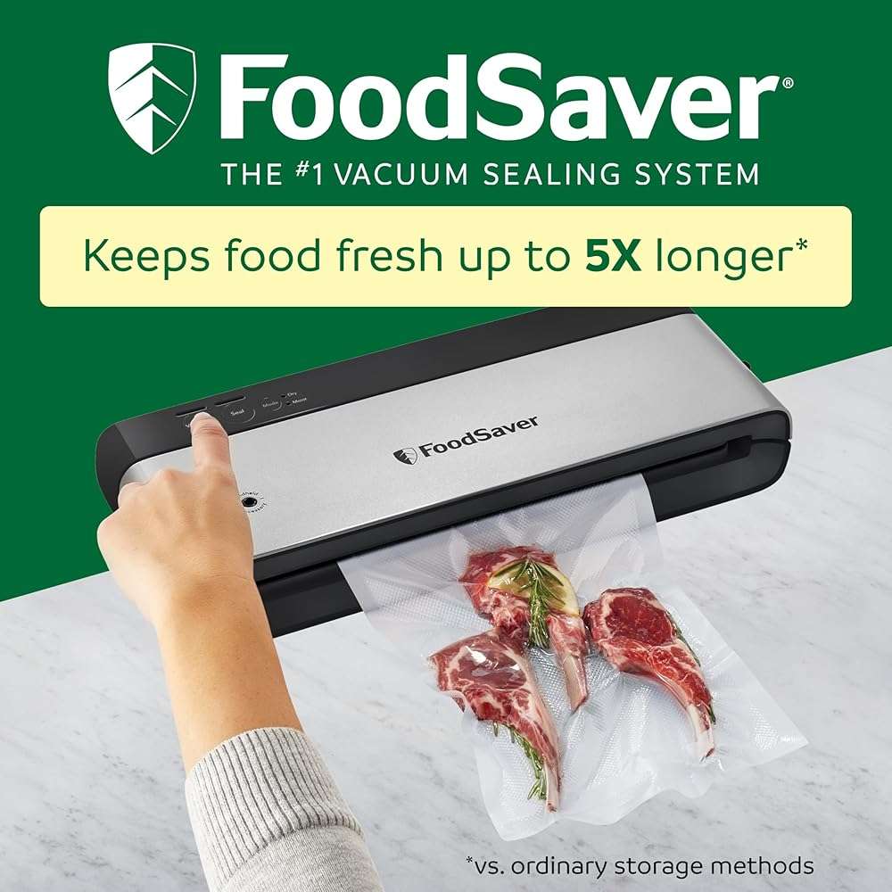 FoodSaver PowerVac Compact Vacuum Sealing Machine Stainless Steel & Black Vertical Storage VS0150 | Preserves freshness reduces bag waste for both dry and wet food - Image 3