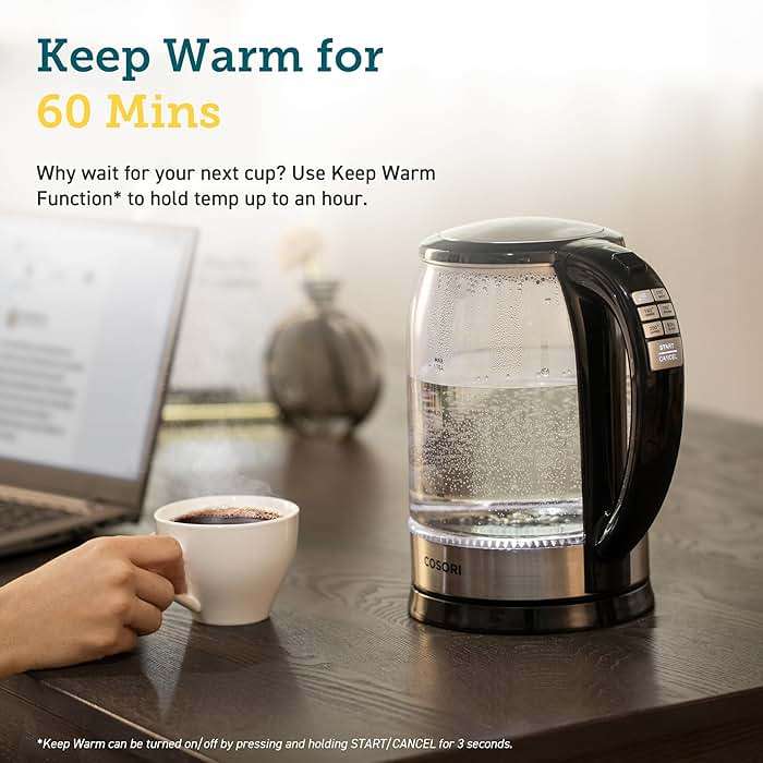 Cosori Electric Kettle Temperature Control with 6 Presets, 60min Keep Warm 1.7L Electric Tea Kettle & Hot Water Boiler, 304 Stainless Steel Filter, Auto-Off & Boil-Dry Protection, BPA Free, Black - Image 3