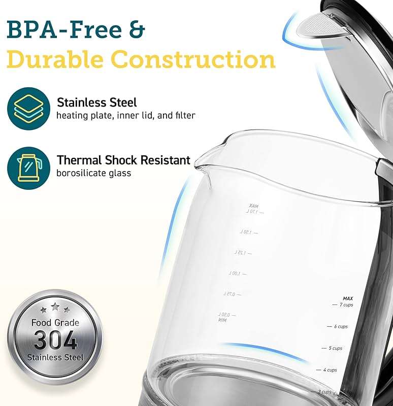 Cosori Electric Kettle Temperature Control with 6 Presets, 60min Keep Warm 1.7L Electric Tea Kettle & Hot Water Boiler, 304 Stainless Steel Filter, Auto-Off & Boil-Dry Protection, BPA Free, Black - Image 4