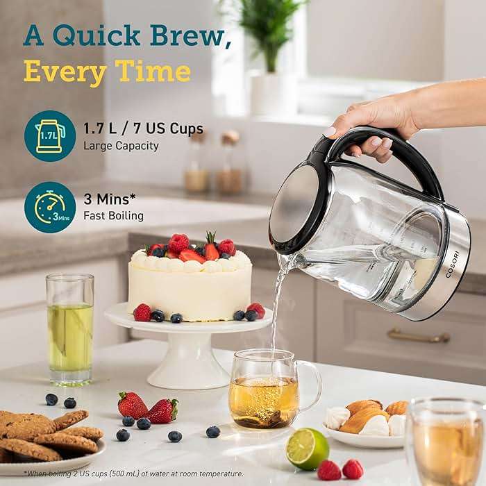 Cosori Electric Kettle Temperature Control with 6 Presets, 60min Keep Warm 1.7L Electric Tea Kettle & Hot Water Boiler, 304 Stainless Steel Filter, Auto-Off & Boil-Dry Protection, BPA Free, Black - Image 5