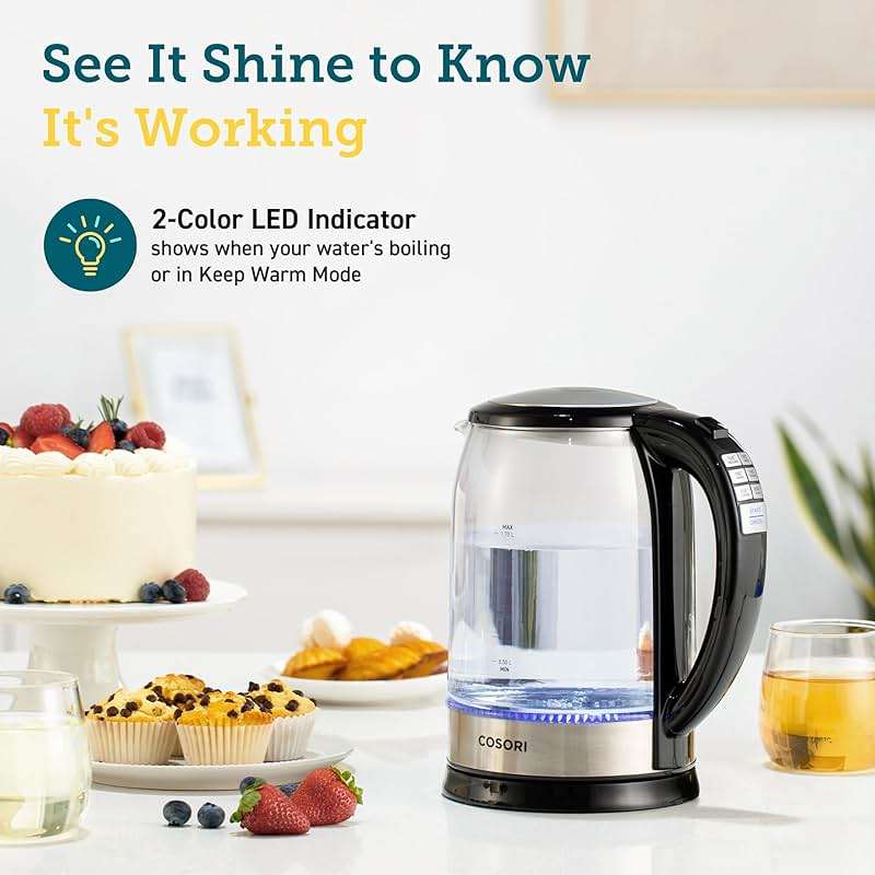 Cosori Electric Kettle Temperature Control with 6 Presets, 60min Keep Warm 1.7L Electric Tea Kettle & Hot Water Boiler, 304 Stainless Steel Filter, Auto-Off & Boil-Dry Protection, BPA Free, Black - Image 6