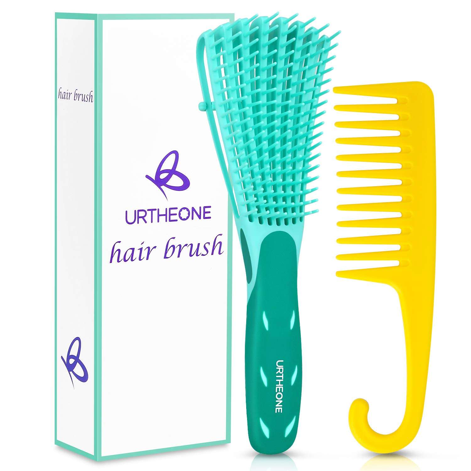 Detangling Hair Brush,Hair Detangler Brush and Wide Tooth Comb Set for Black Natural Curly Wet Dry Thick Straight Long Hair, Afro American Type 3a-4c, Comfortable Grip,Easy to Clean, Durable - Image 1