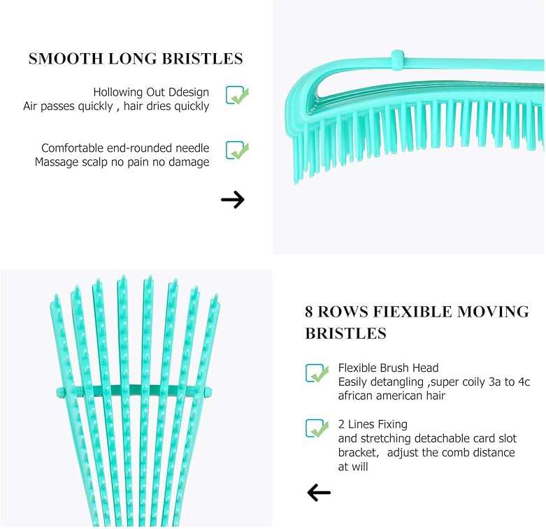 Detangling Hair Brush,Hair Detangler Brush and Wide Tooth Comb Set for Black Natural Curly Wet Dry Thick Straight Long Hair, Afro American Type 3a-4c, Comfortable Grip,Easy to Clean, Durable - Image 2