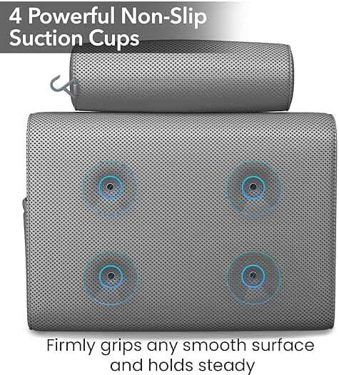 Everlasting Comfort Luxury Bath Pillows for Tub with Head and Neck Support - Non-Slip Bathtub Pillow with Suction Cups, Quick-Drying Mesh & Drying Hook - Jacuzzi & Spa Accessories for Women - Gray - Image 4