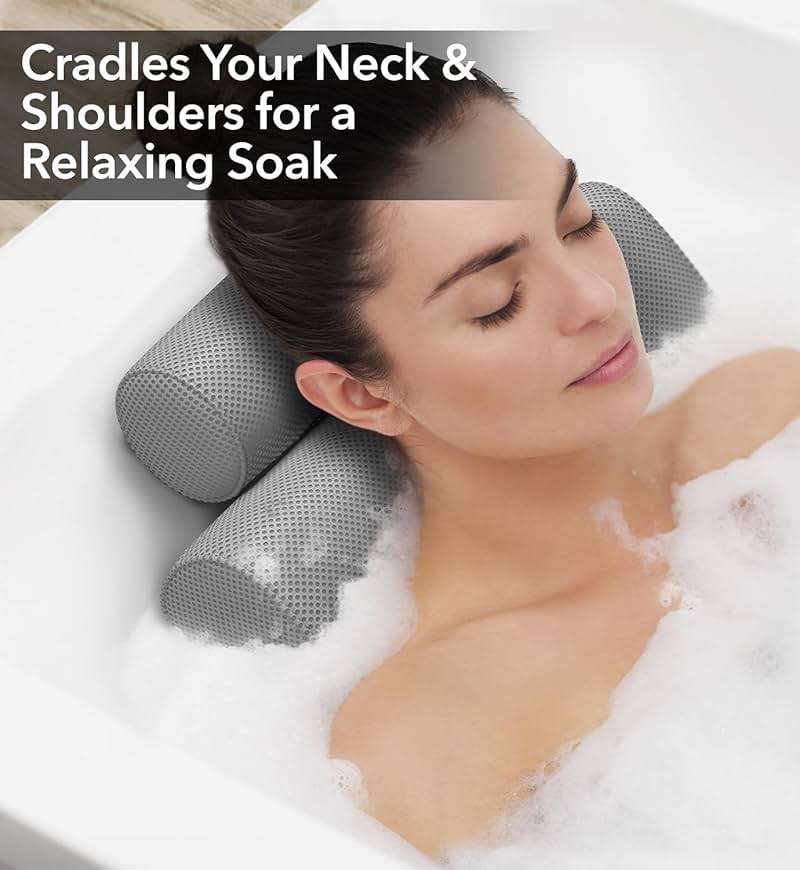 Everlasting Comfort Luxury Bath Pillows for Tub with Head and Neck Support - Non-Slip Bathtub Pillow with Suction Cups, Quick-Drying Mesh & Drying Hook - Jacuzzi & Spa Accessories for Women - Gray - Image 5