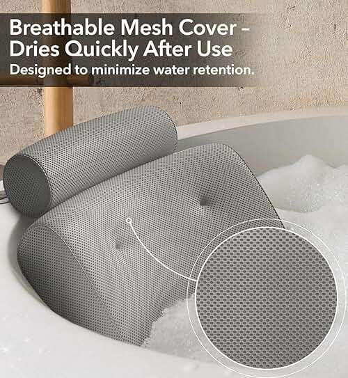 Everlasting Comfort Luxury Bath Pillows for Tub with Head and Neck Support - Non-Slip Bathtub Pillow with Suction Cups, Quick-Drying Mesh & Drying Hook - Jacuzzi & Spa Accessories for Women - Gray - Image 6
