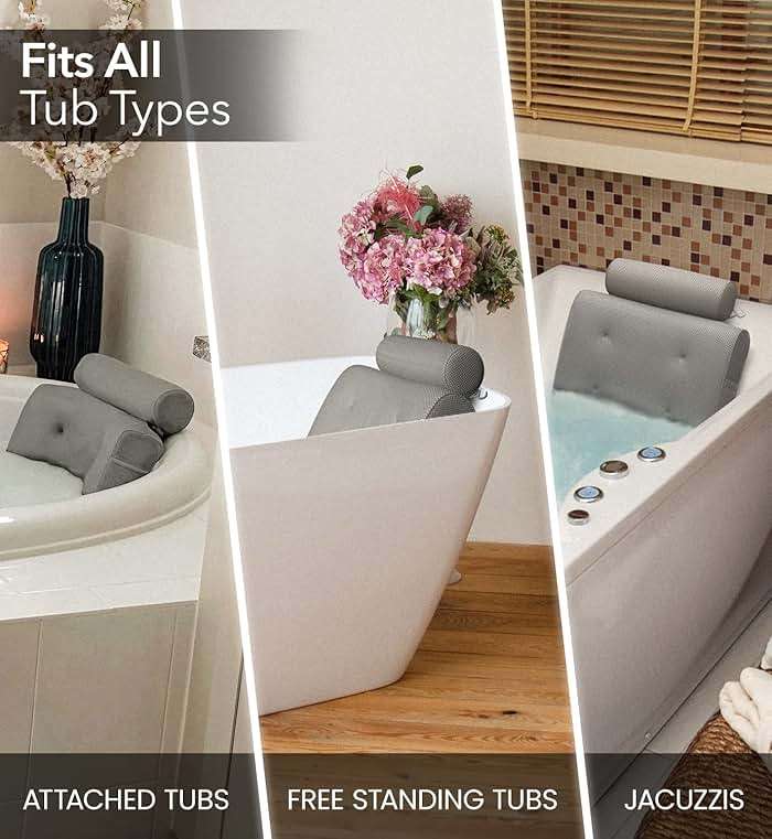 Everlasting Comfort Luxury Bath Pillows for Tub with Head and Neck Support - Non-Slip Bathtub Pillow with Suction Cups, Quick-Drying Mesh & Drying Hook - Jacuzzi & Spa Accessories for Women - Gray - Image 9