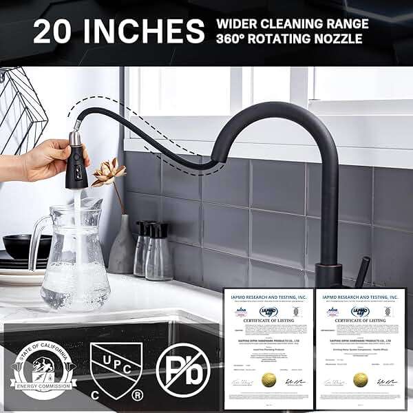 WEWE Kitchen faucets with Pull Down Sprayer, Farmhouse Kitchen Faucet Oil Rubbed Bronze Commercial Modern high arc Stainless Steel Single Handle Single Hole for Utility rv Laundry Sinks - Image 3