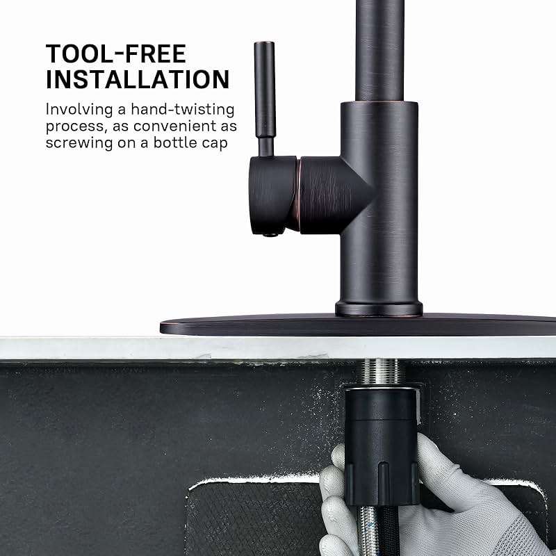 WEWE Kitchen faucets with Pull Down Sprayer, Farmhouse Kitchen Faucet Oil Rubbed Bronze Commercial Modern high arc Stainless Steel Single Handle Single Hole for Utility rv Laundry Sinks - Image 7