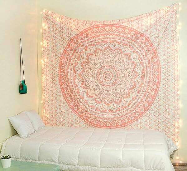 raajsee Rose Gold Ombre Tapestry Wall Hanging Mandala-Bohemian Room Decor-Indian Cotton Throw Hippie Tapestries -Boho Bedding Twin bedspread 52x82 Imches - Image 1