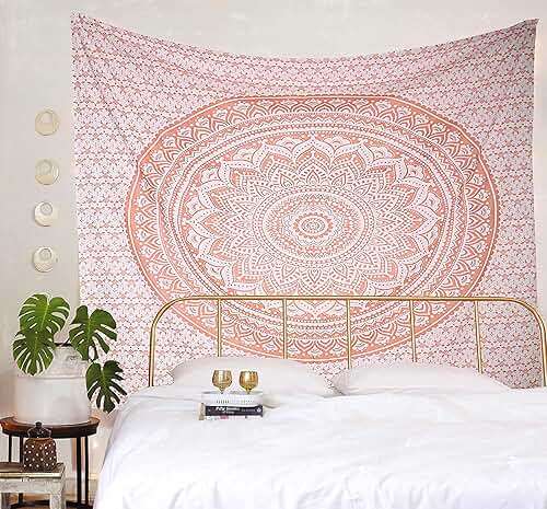 raajsee Rose Gold Ombre Tapestry Wall Hanging Mandala-Bohemian Room Decor-Indian Cotton Throw Hippie Tapestries -Boho Bedding Twin bedspread 52x82 Imches - Image 4